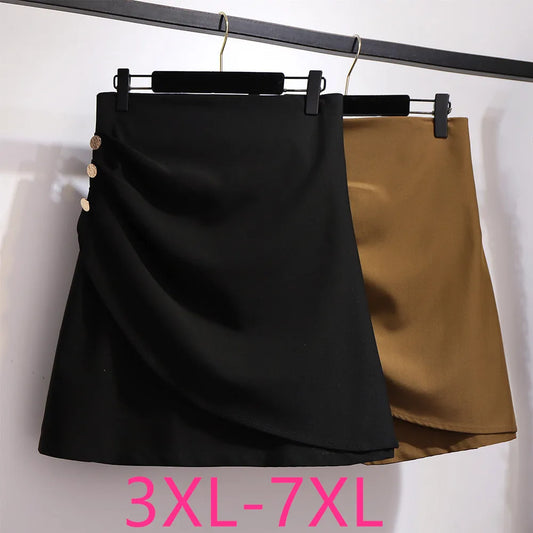 2021 Spring Summer Plus Size Skirt For Women Large Casual Loose Elastic Waist Button Ruffle Short Skirts Black 4XL 5XL 6XL 7XL