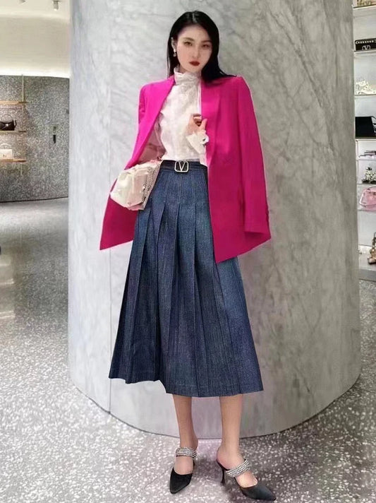 2023 Spring Summer Collection Formal Denim Midi Skirt