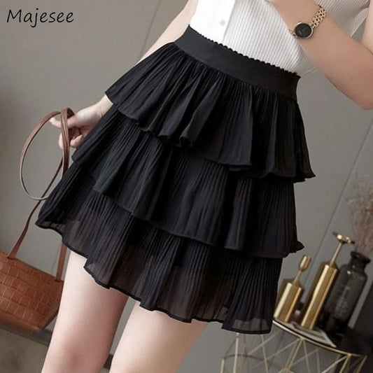 Skirts Women A-line Above Knee Chiffon Leisure All-match Simple Student Summer Breathable Korean Style Popular Harajuku Female